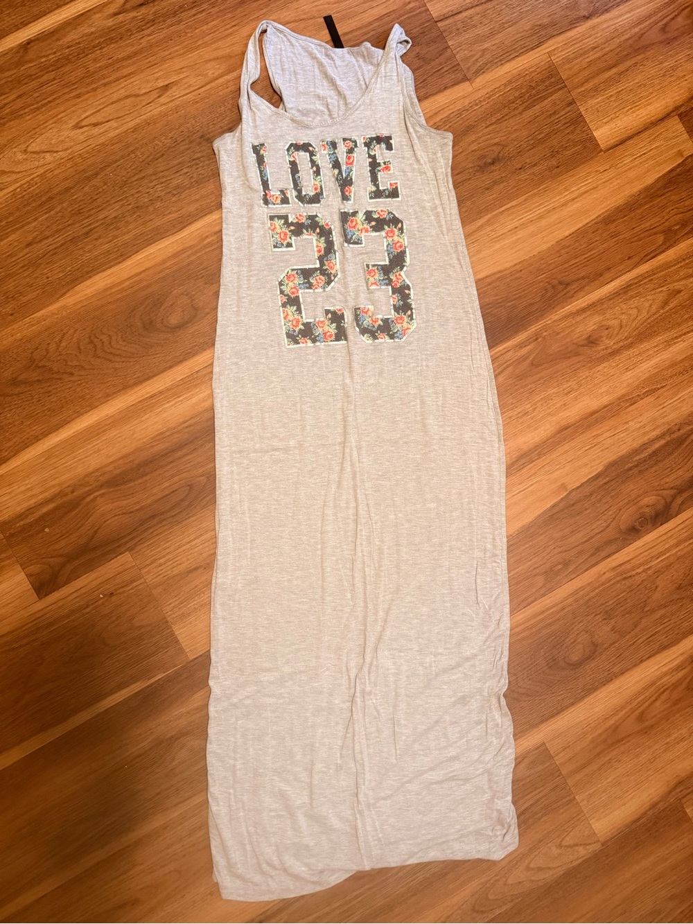 Floral 'LOVE 23' Light Gray Maxi Tank Dress Large